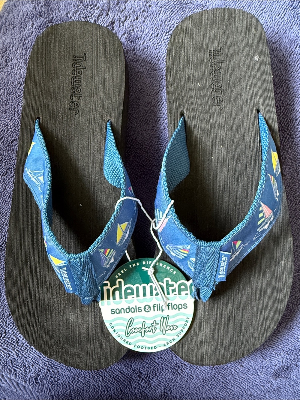 Tidewater Blue Patterned Men's Flip Flops - Comfort Wave